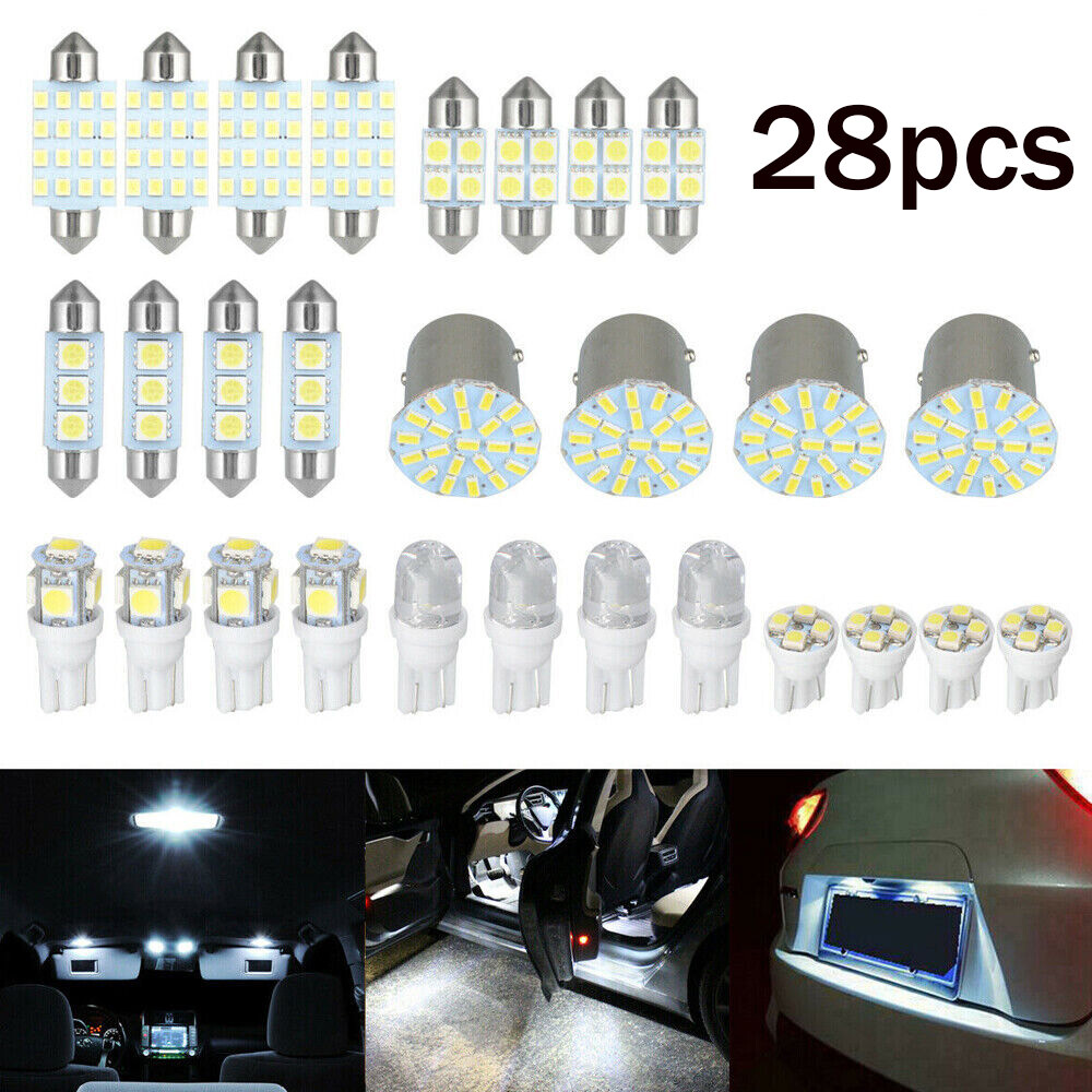 28Pcs LED Car Interior Inside Light Kit For Dome Trunk License Plate Lamp Bulbs