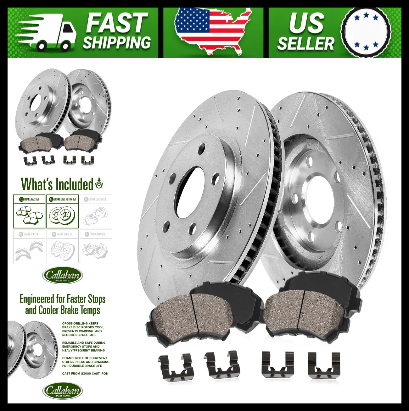 Callahan Front Brake Kit for Dodge Ram 2500/3500 2000-02, Drilled Slotted Rotors Callahan Front Brake Kit for Dodge Ram 2500/3500 2000-02, Drilled Slotted Rotors