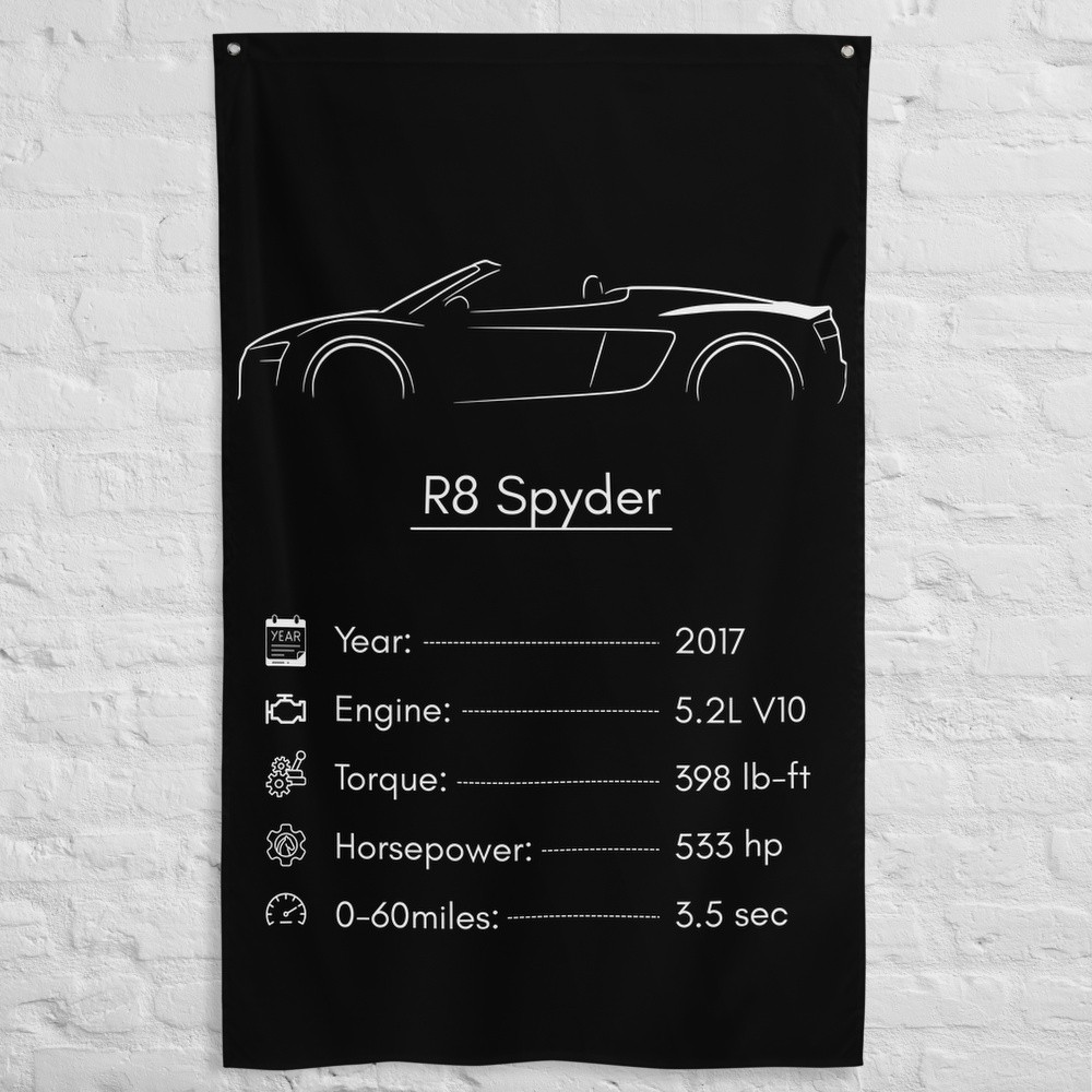 R8 Spyder 2017 Car Silhouette Flag 3x5 ft Garage Banner Man Cave Wall Decor Gift