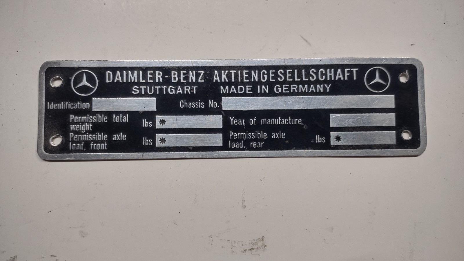 W121 w198 300sl 190sl ponton chassis data plate new Mercedes Benz