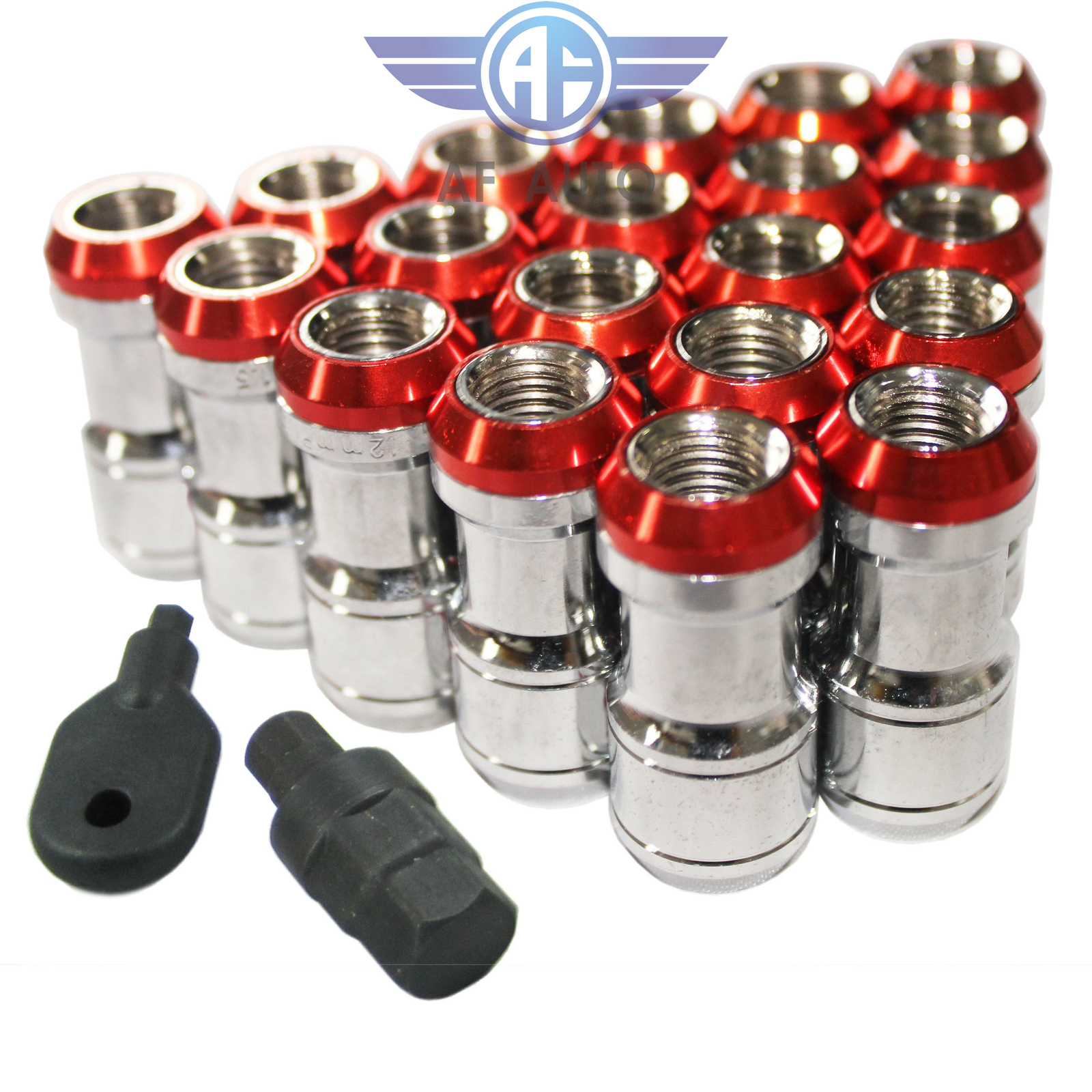 Red 20pcs 12X1.5mm Extended Dust Cap Steel Wheel Lug Nuts With Lock Key