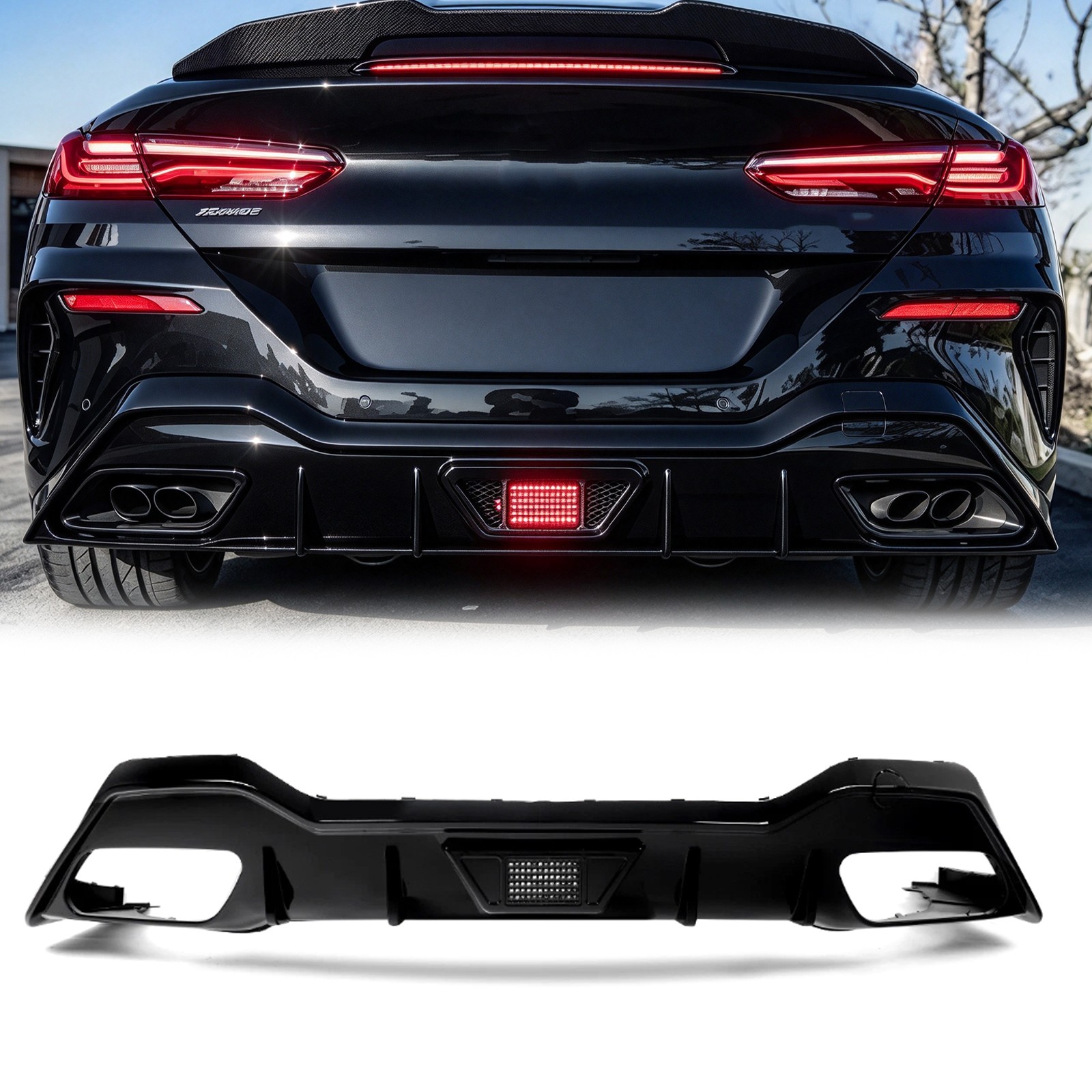 For 2019-2023 BMW 8 Series G14 G15 M850i 2-Door Rear Bumper Diffuser Lip Black