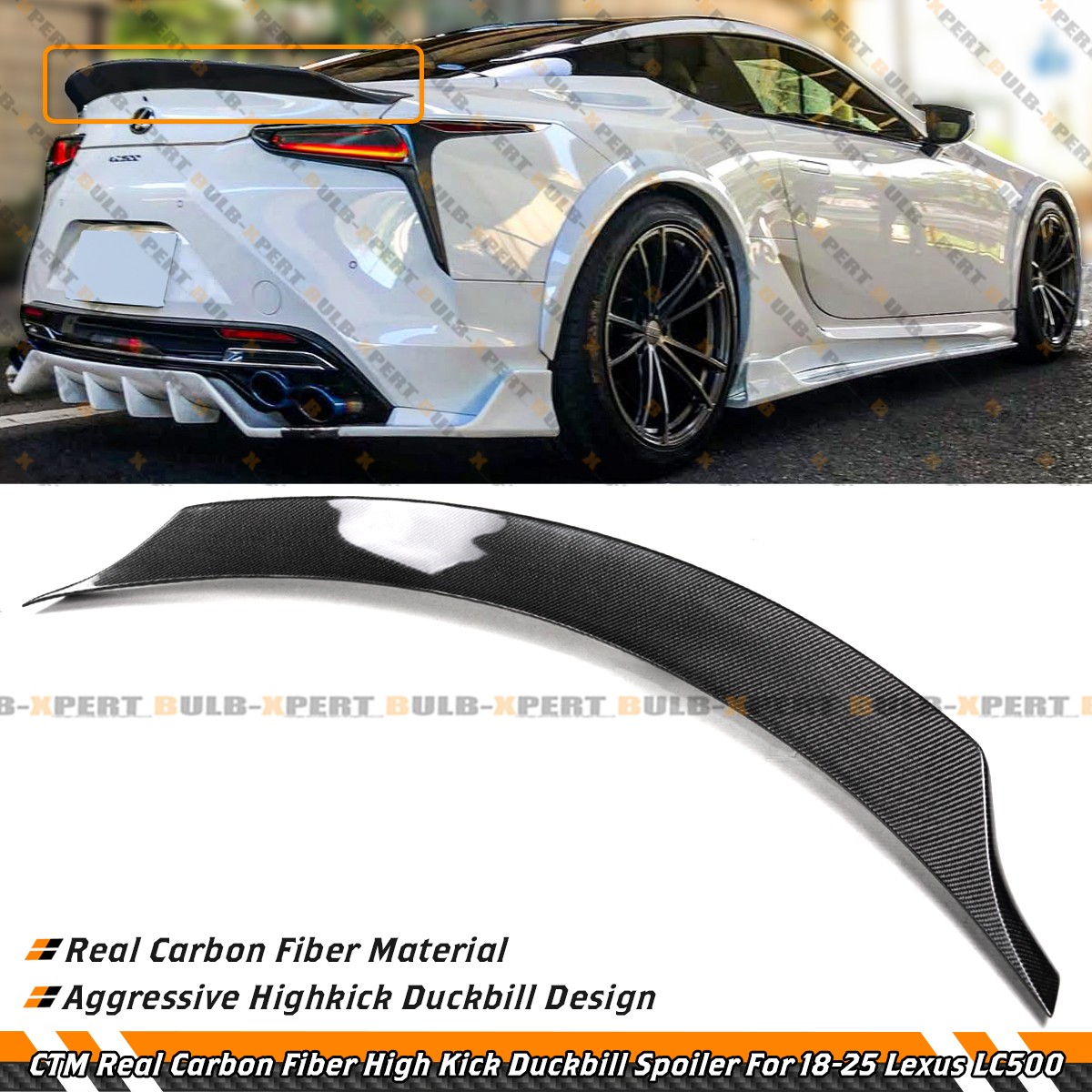 For 18-25 Lexus LC500 CTM Real Carbon Fiber Highkick Duckbill Trunk Spoiler Wing