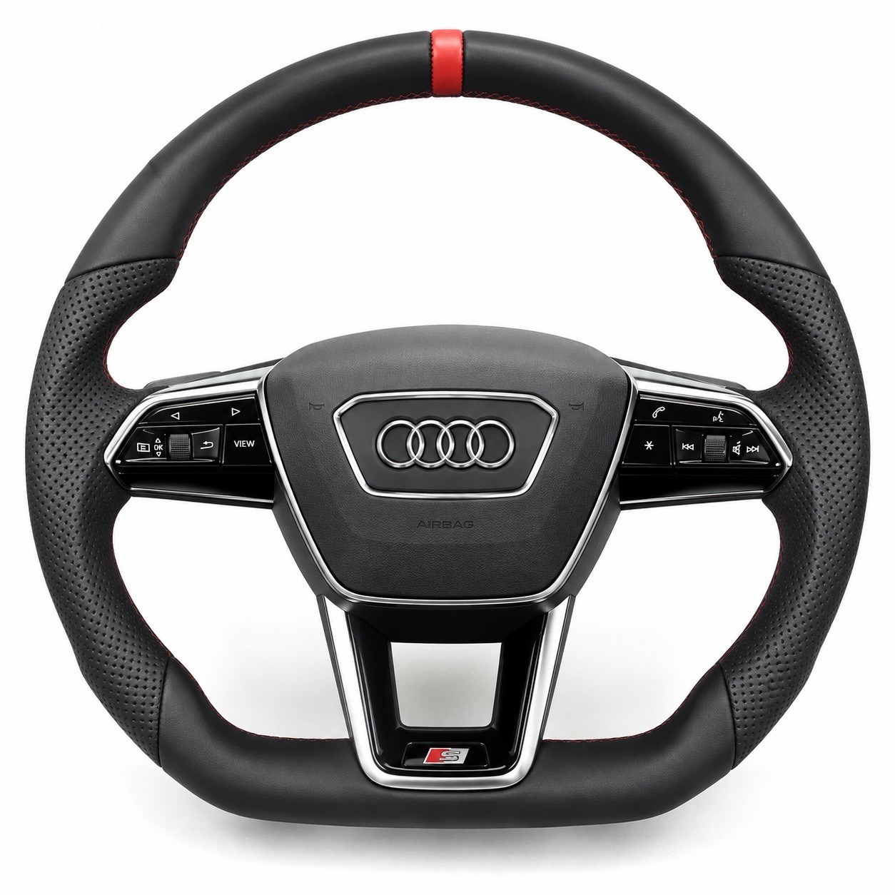 Audi S6 S7 RS6 RS7 A6 A7 Q7 Q8 S8 Flat Bottom Leather Steering Wheel 2016-2024