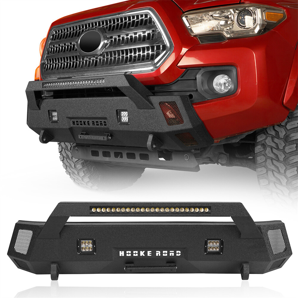 Heavy Duty Stubby Steel Front Bumper w/Light Bar fit 16-23 Toyota Tacoma 3rd Gen