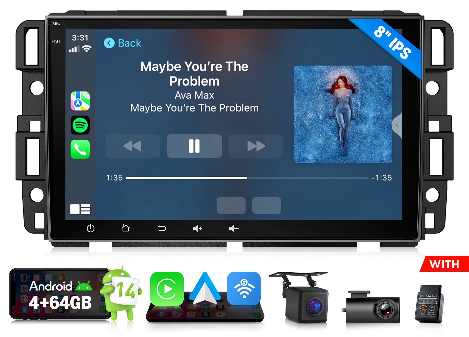 CAM+DVR+OBD+Android 14 Car Stereo Radio GPS Navigation DSP CarPlay For GMC Chevy