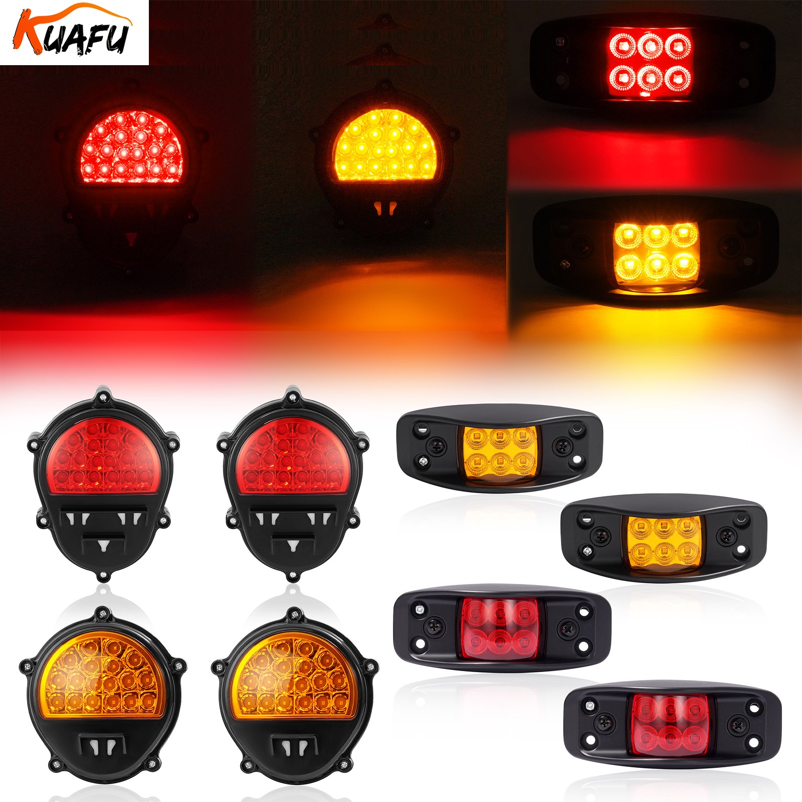 8Pcs LED Marker+Brake+Turn Signal Lights Red Amber For Hummer H1 Military Truck