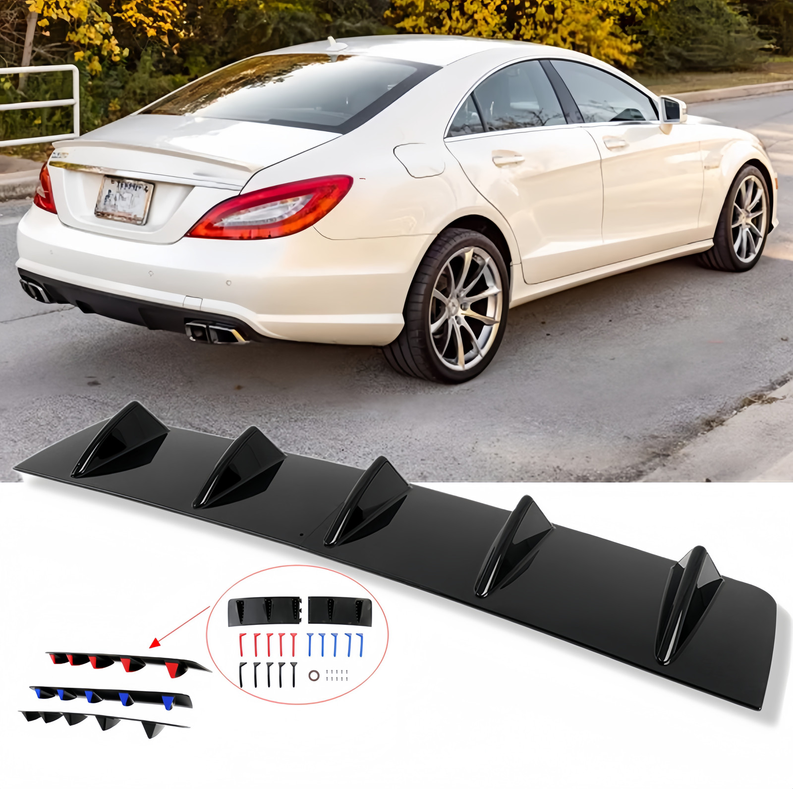 Rear Diffuser Bumper 5 Fins Spoiler Lip For Mercedes Benz CLS550 CLS53 CLS63 AMG