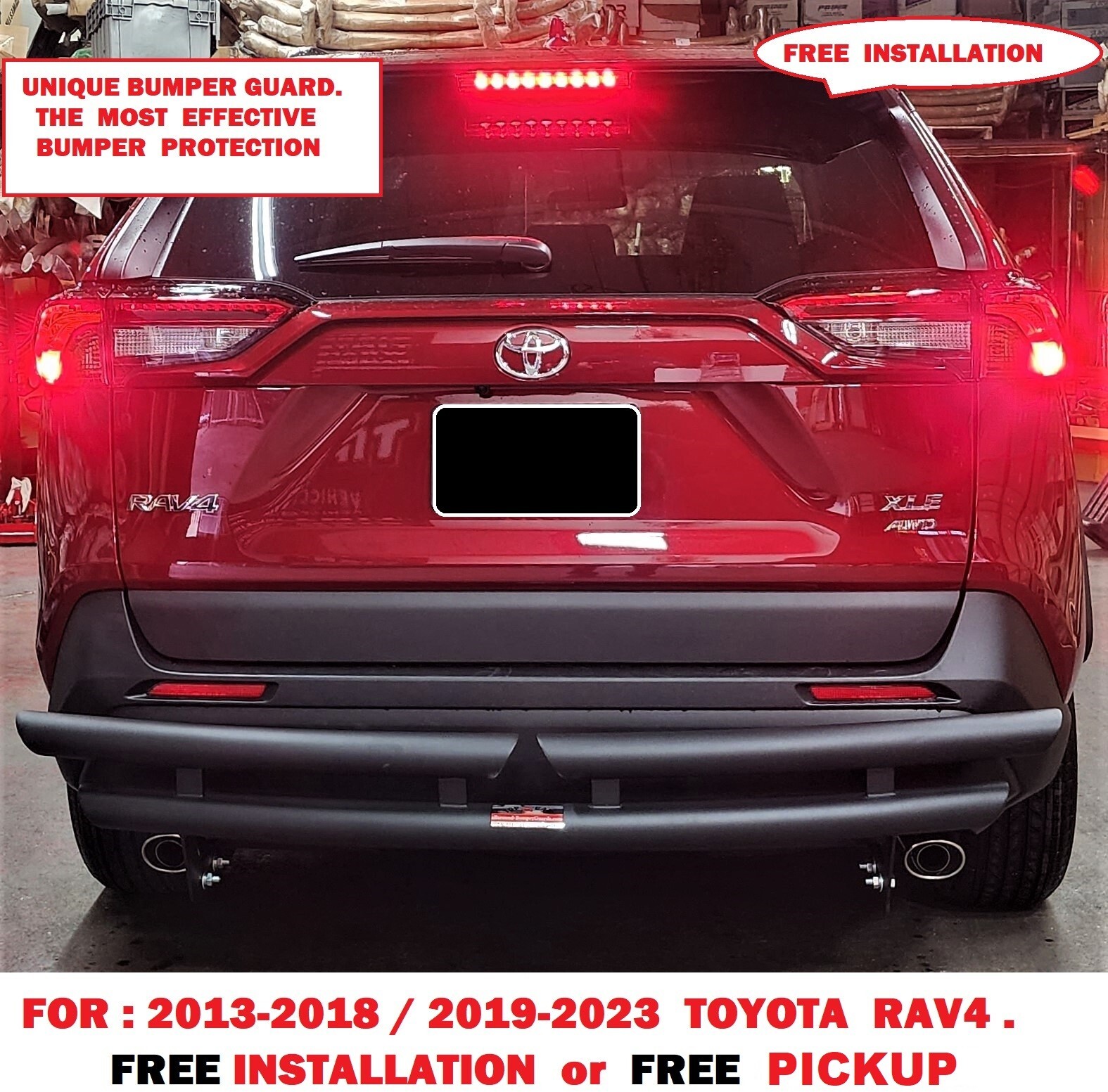 FOR: 2013-2018 / 2019-2024 TOYOTA RAV4. BLACK OR S/S UNIQUE REAR BUMPER GUARD. FOR: 2013-2018 / 2019-2024 TOYOTA RAV4. BLACK OR S/S UNIQUE REAR BUMPER GUARD.