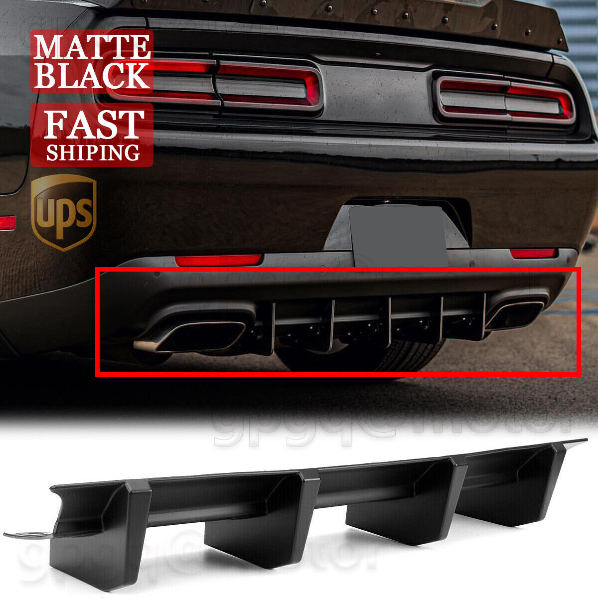 For Dodge Challenger R/T SRT SXT 2015-2022 Matte Black Rear Bumper Diffuser Fins