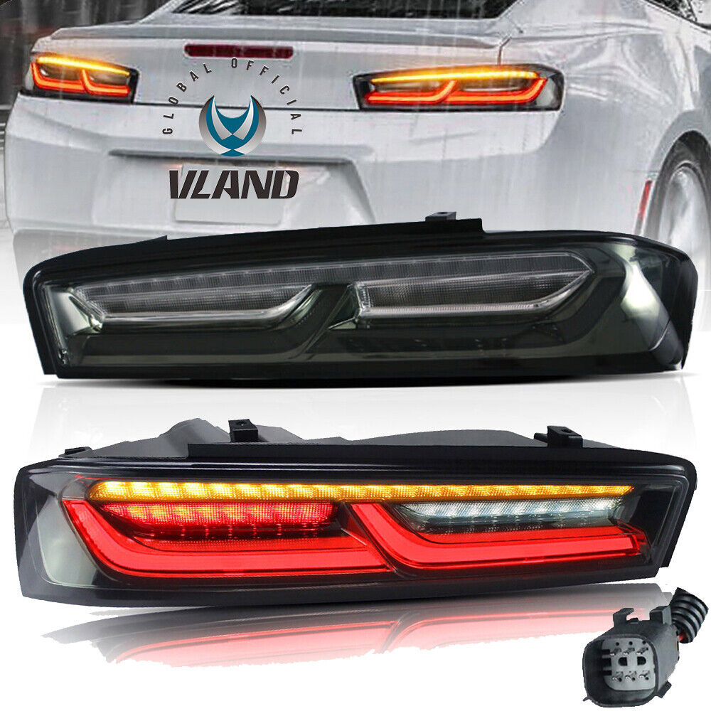 Pair LED Smoked Clear Tail Lights For Chevy Camaro 2016-2018 w/Sequential Singal