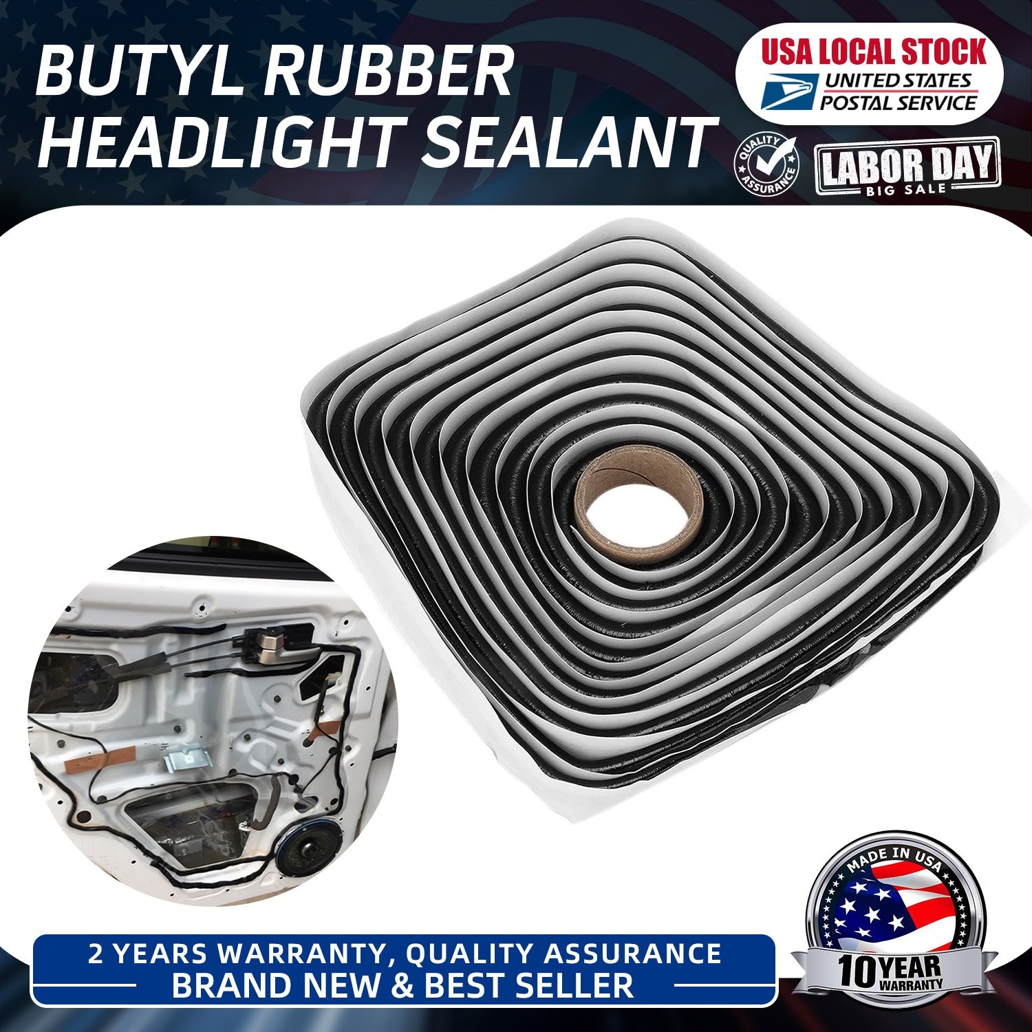 4M/13ft Butyl Tape Rubber Glue Headlight Sealant Retrofit Reseal Headlamps Door
