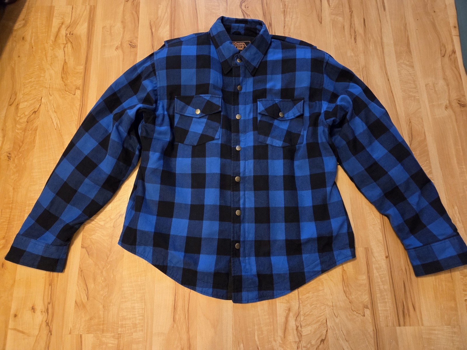 Milwaukee Leather Motorcycle Jacket Mens L Blue Flannel Plaid CE Armor