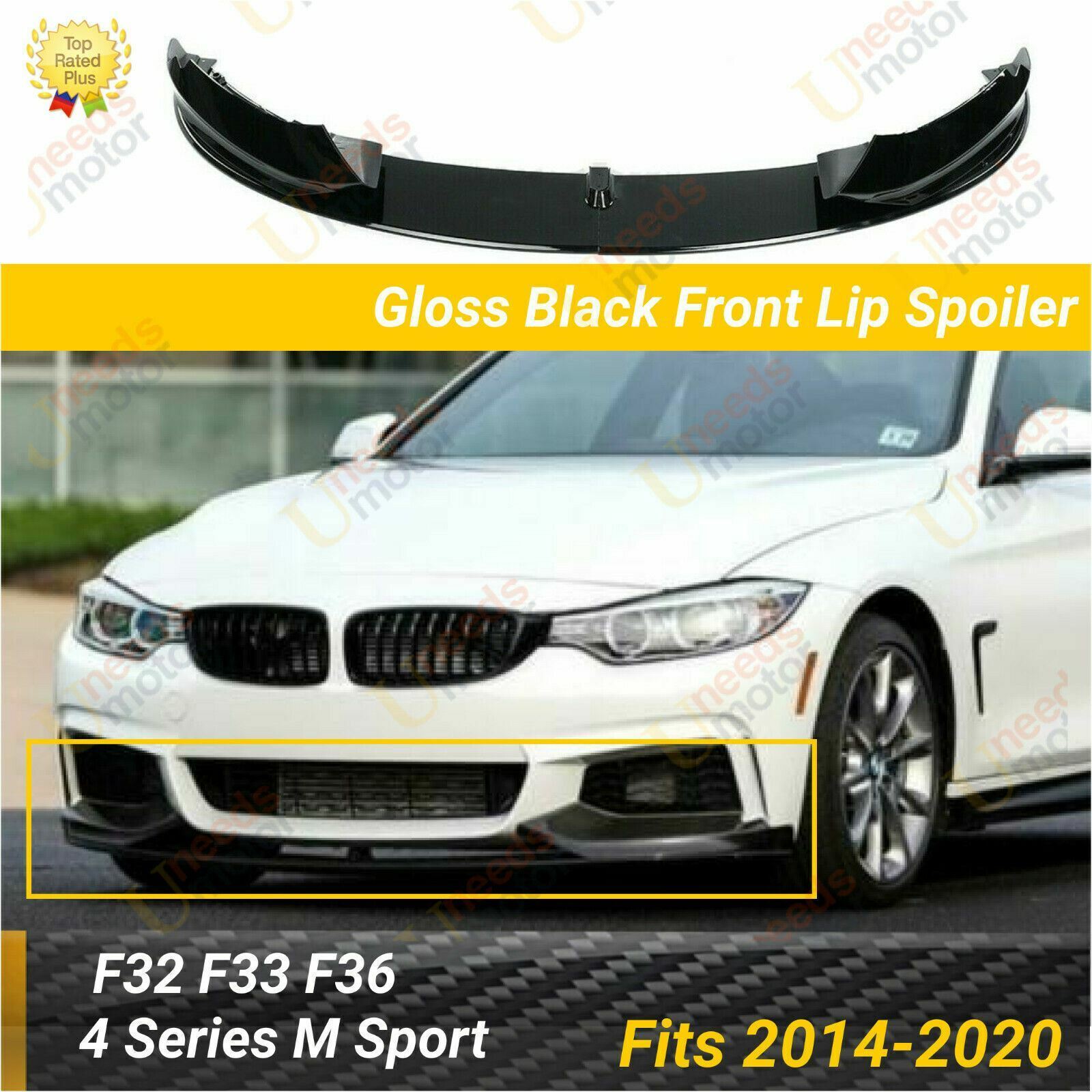 Fits BMW 2014-2020 F32 F33 F36 4 Series M Sport Glossy Black Front Lip Spoiler