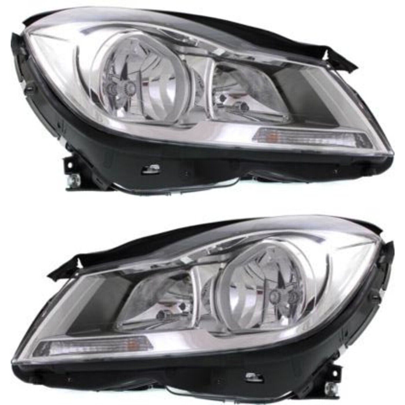 Headlight Set For 2012-2014 Mercedes Benz C250 Left and Right Chrome Housing 2Pc