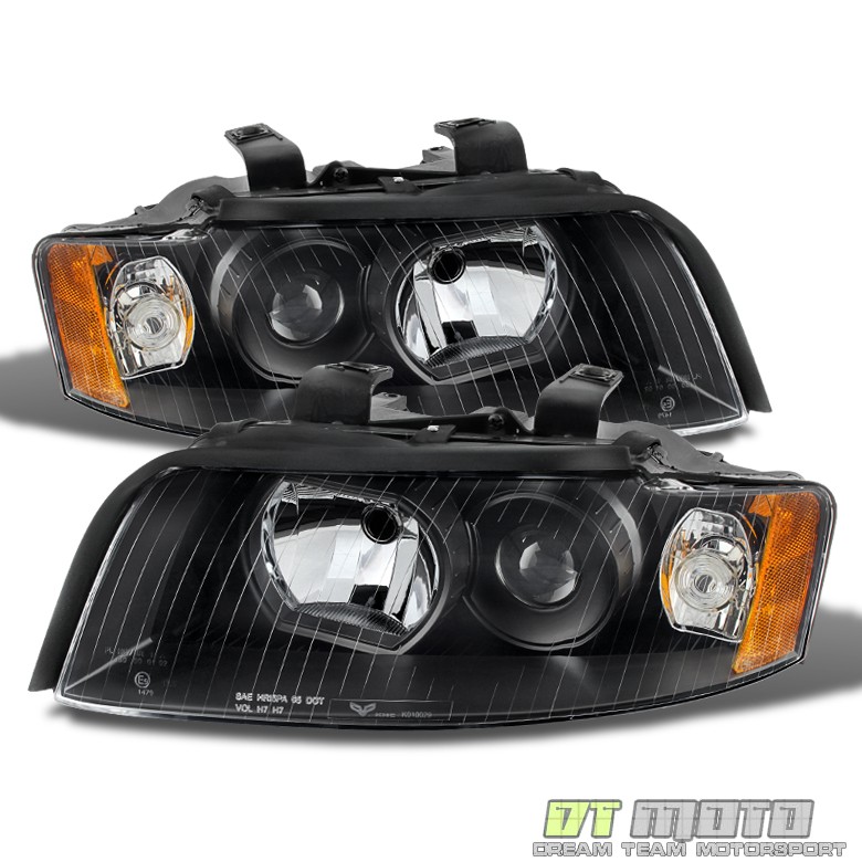 Black 2002-2005 Audi A4 S4 B6 Quattro Projector Headlights Replacement 02-05 Set Black 2002-2005 Audi A4 S4 B6 Quattro Projector Headlights Replacement 02-05 Set