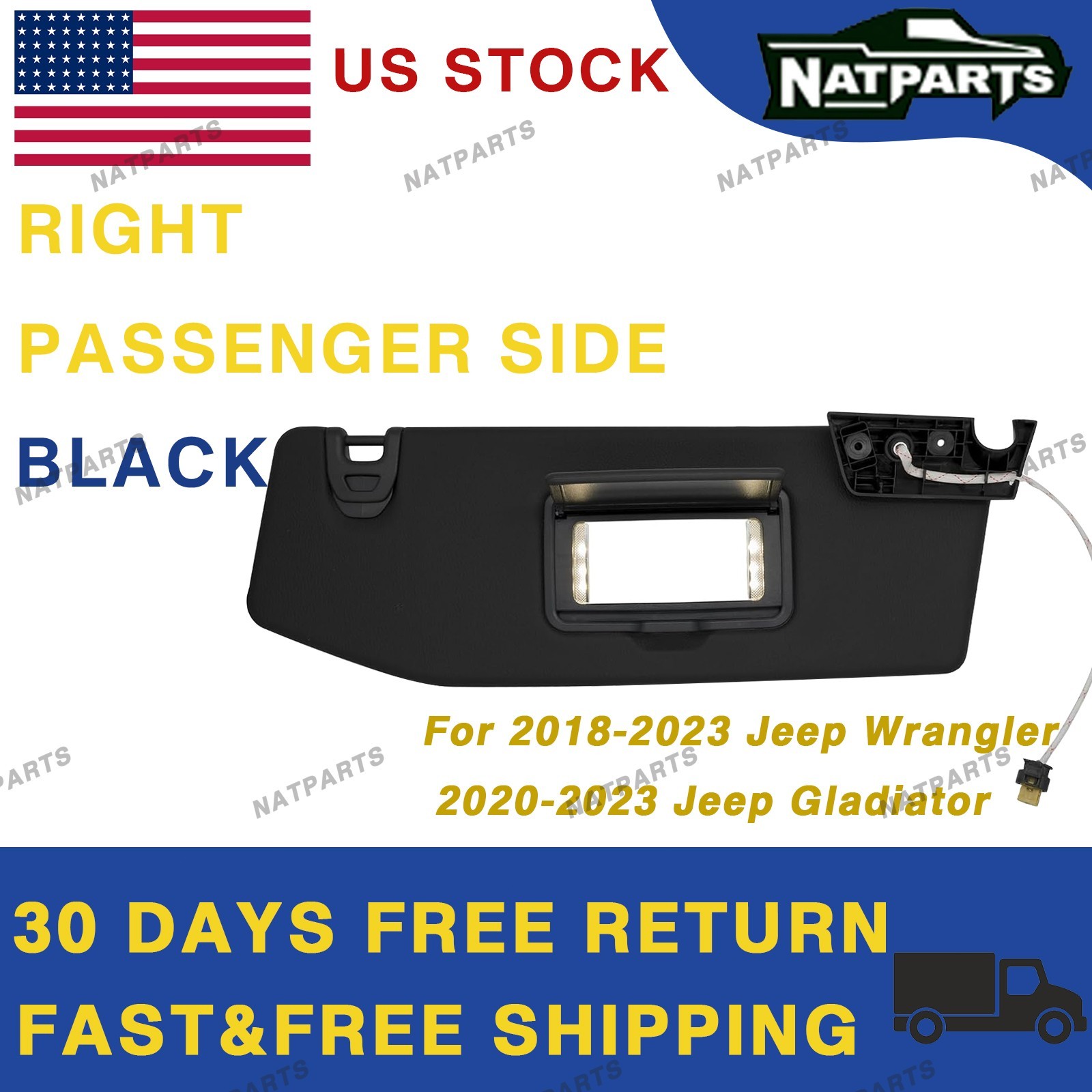 18-23 Jeep Wrangler 20-23 Jeep Gladiator Right Sun Visor W/ Light 6BR80TX7AQ