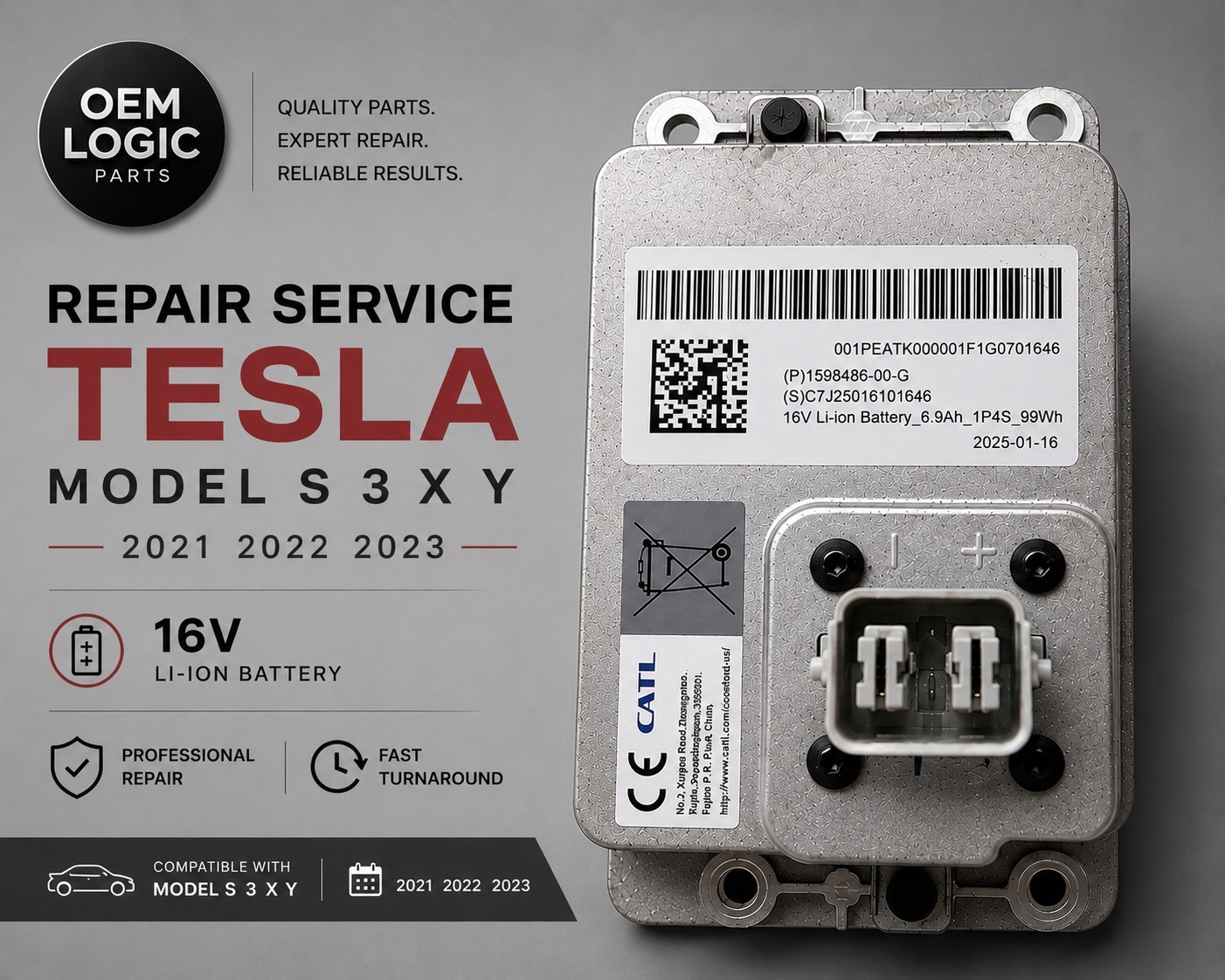 Repair Service Tesla S 3 X Y  2021 2022 2023 16V  Li-ion   Lithium Ion Battery