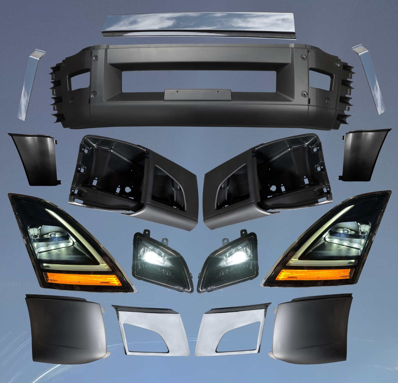 QSC Complete Replacement Bumper Set LED Headlight Fog Light for Volvo VNL 2018+
