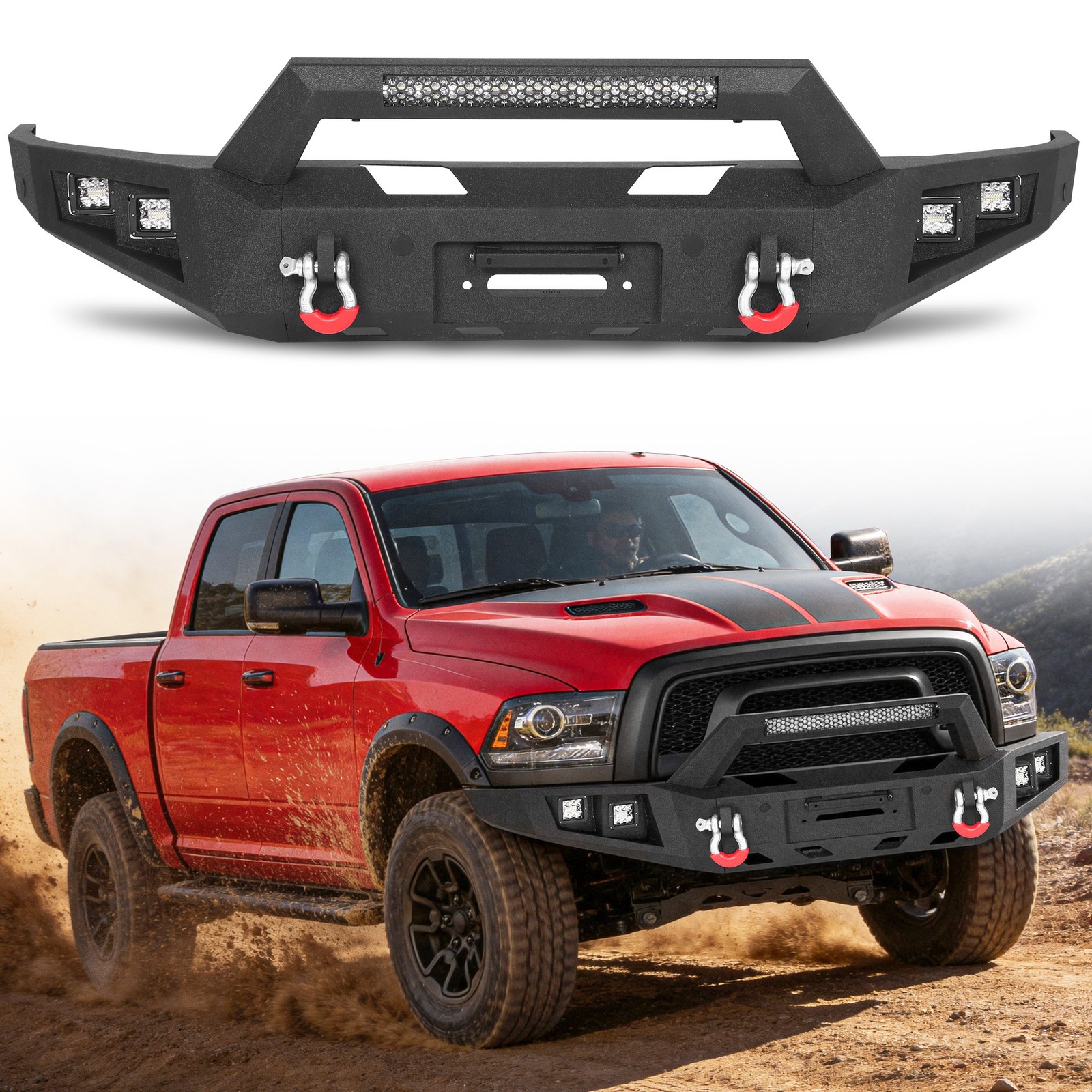 Front/Rear Bumper W/Winch Plate Lights D-ring For 2015-2018 Ram 1500 Rebel Model