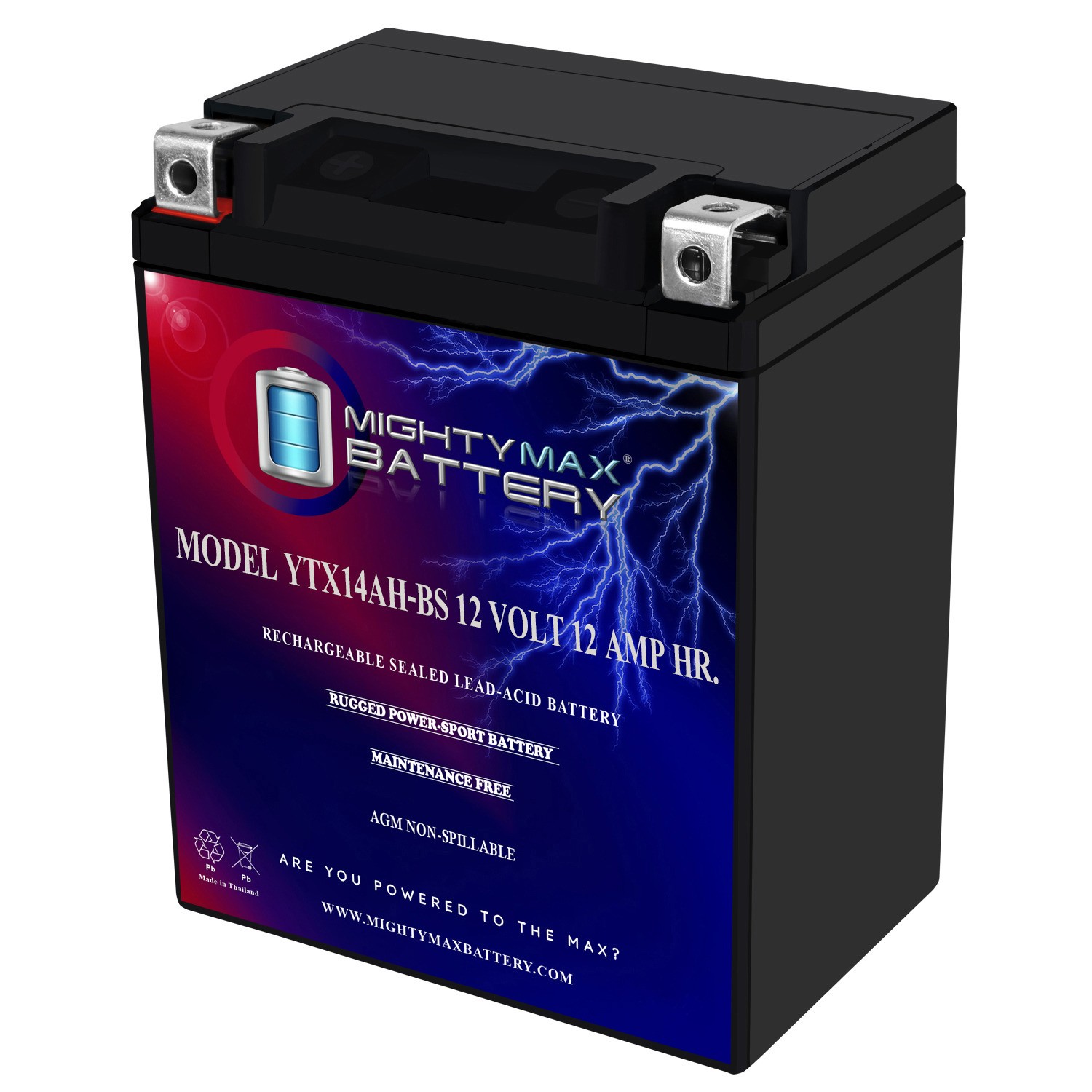Mighty Max YTX14AH-BS 12V 12AH 210CCA Rechargeable SLA AGM Motorcycle Battery