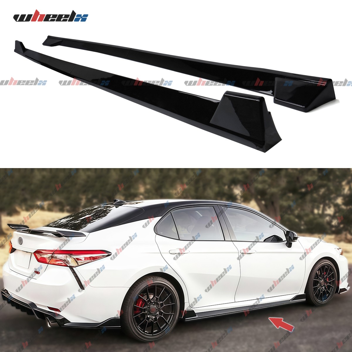 Fits 2018-24 Toyota Camry Gloss Black Side Skirts Extension Splitter Spoiler Lip