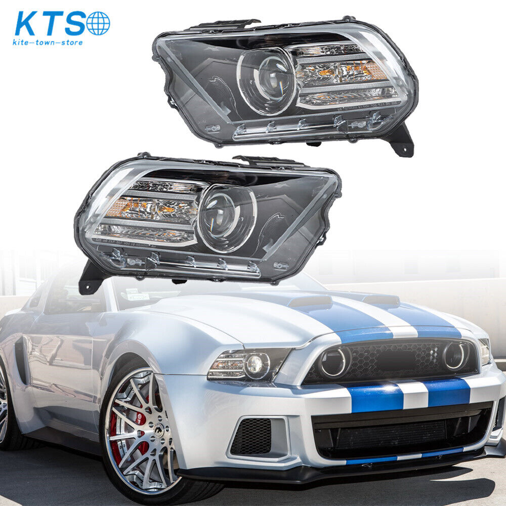 Right+Left Headlight For 2013-2014 Ford Mustang Projector HID/Xenon w/LED DRL