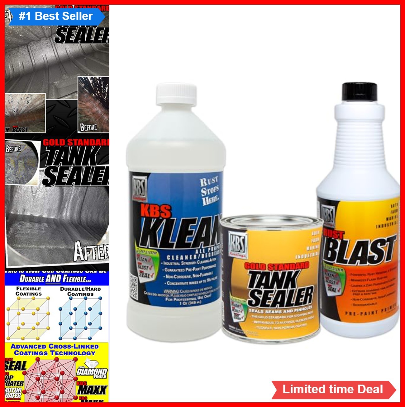 Large Cycle Tank Sealer Kit 12 Gallon Fuel Tank Rust Corrosion Pinholes Weld