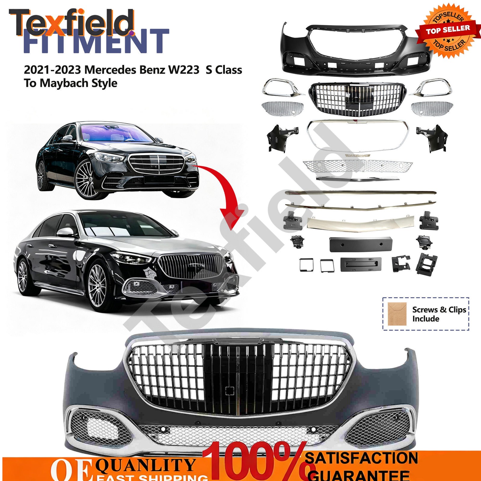 Complete Bumper Cover Fit Mercedes Benz W223 S Class To Maybach Style 2021-2022 Complete Bumper Cover Fit Mercedes Benz W223 S Class To Maybach Style 2021-2022