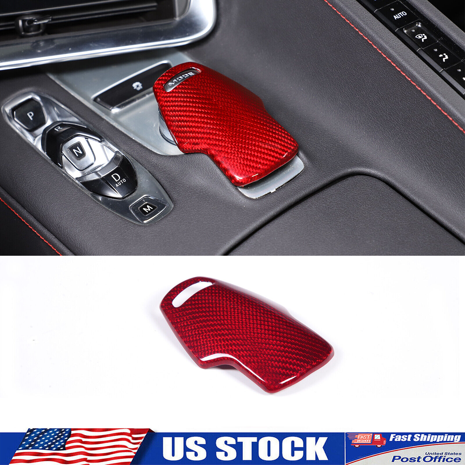 Red Real Carbon Fiber Console Mode Knob Trim Cover Fits Corvette C8 2020-up
