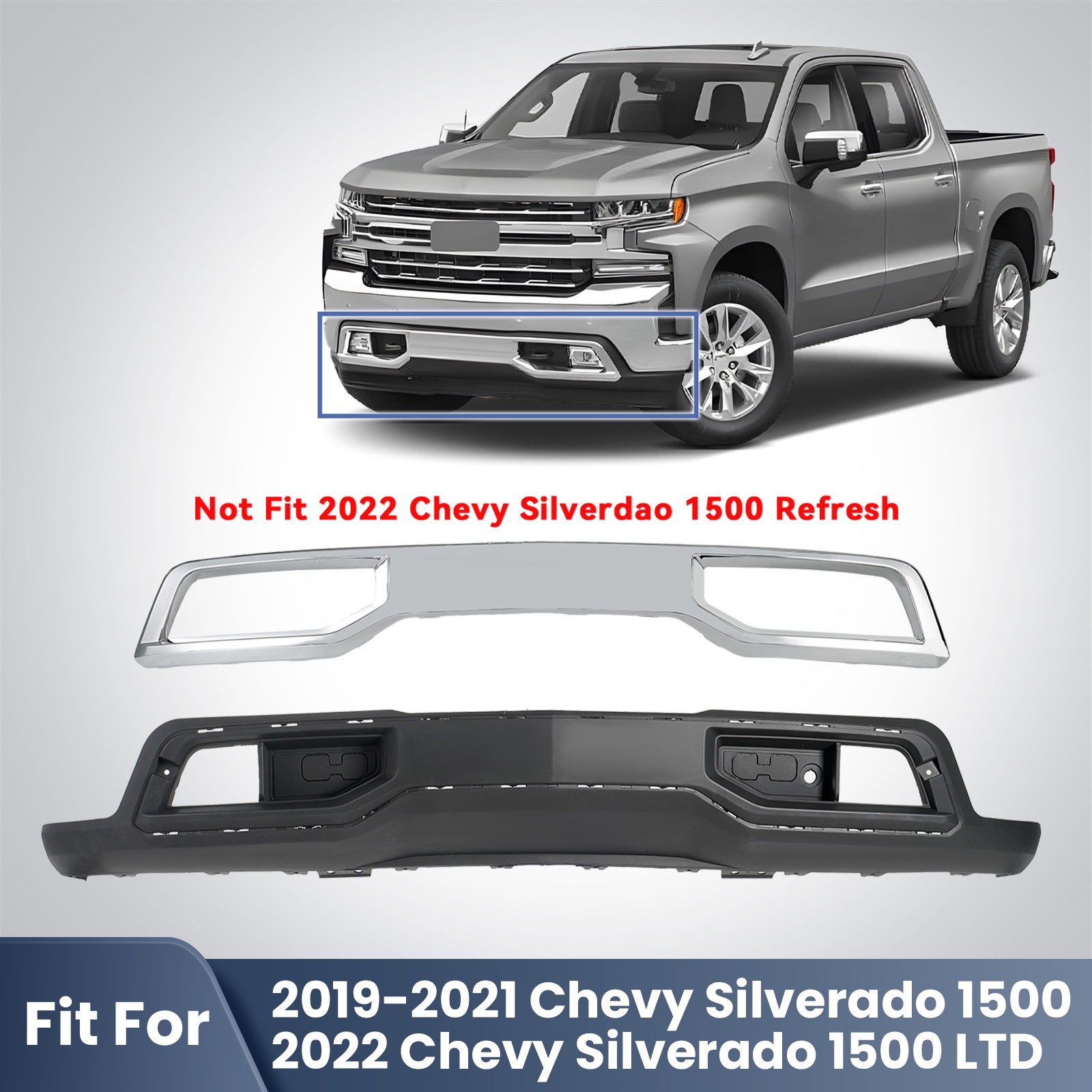 For 2019-2021 Chevy Silverado 1500 Front Bumper Lower Valance Chrome Skid Plate
