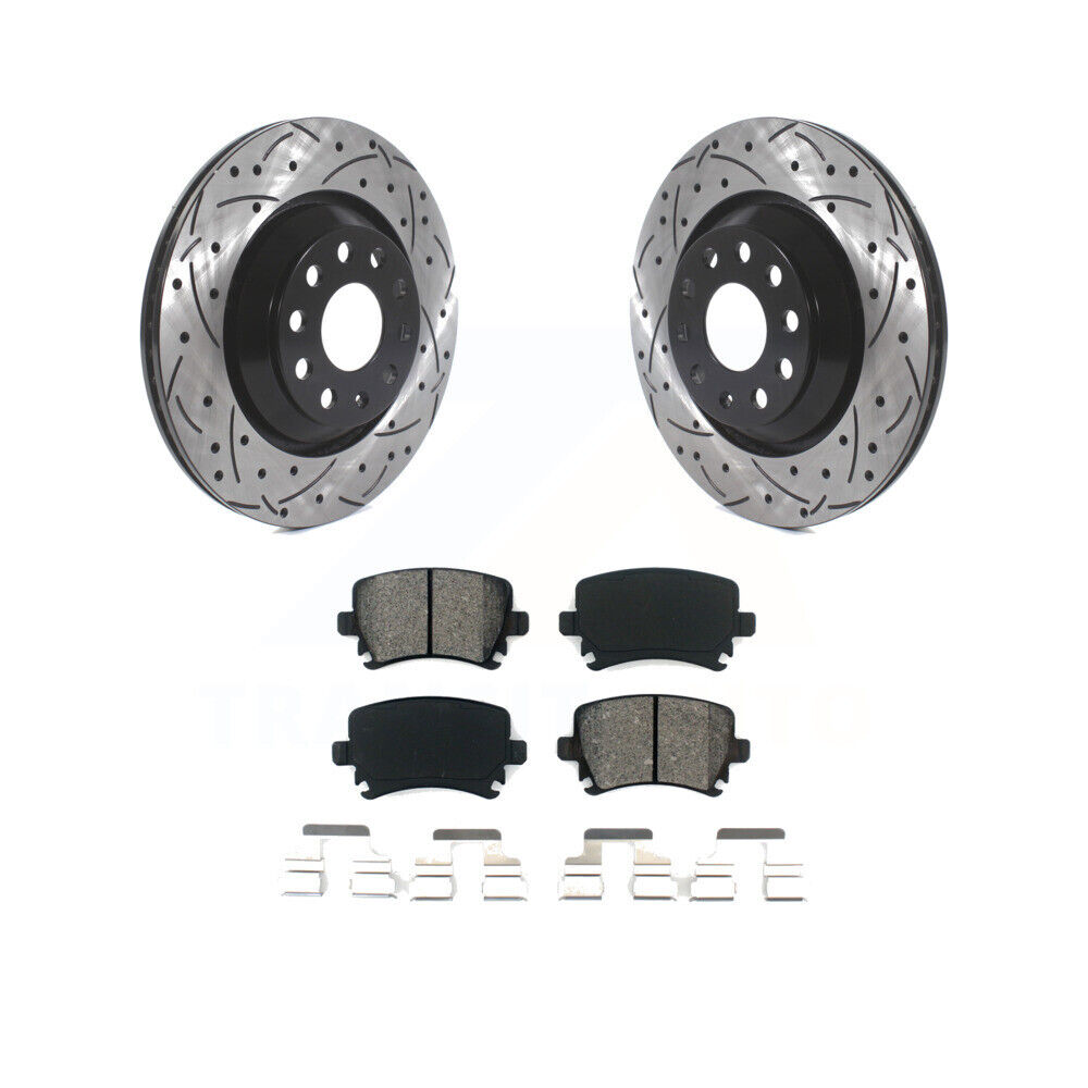 Rear Drilled Slotted Brake Rotors Pads Kit for 2008 Volkswagen R32