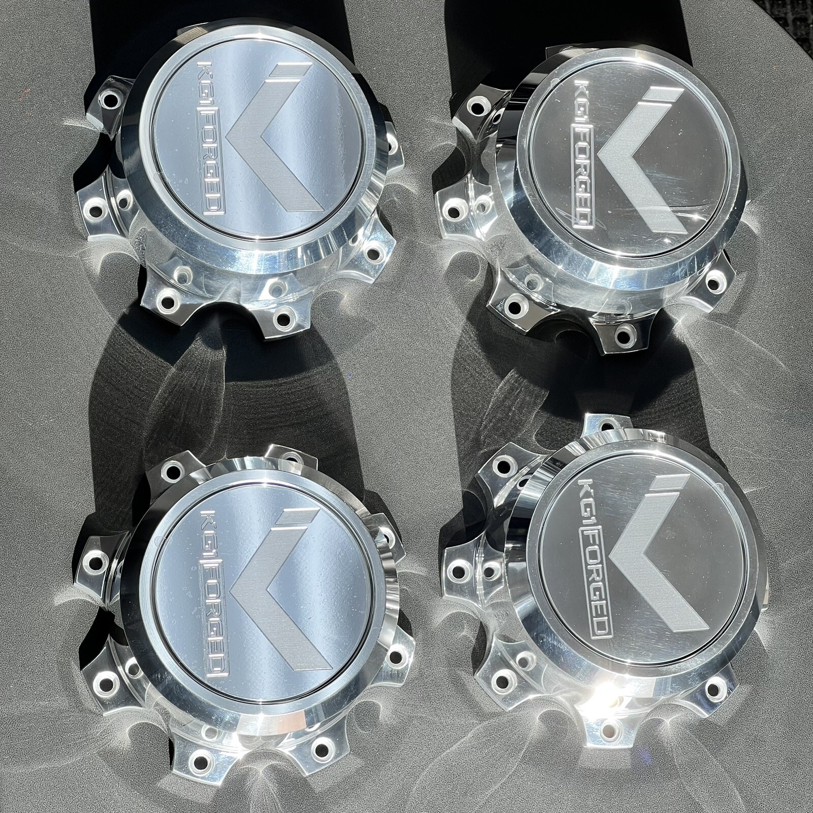 FLOATING KG1 Polished Aluminum Center Caps - 8 Lug (Set of 4)