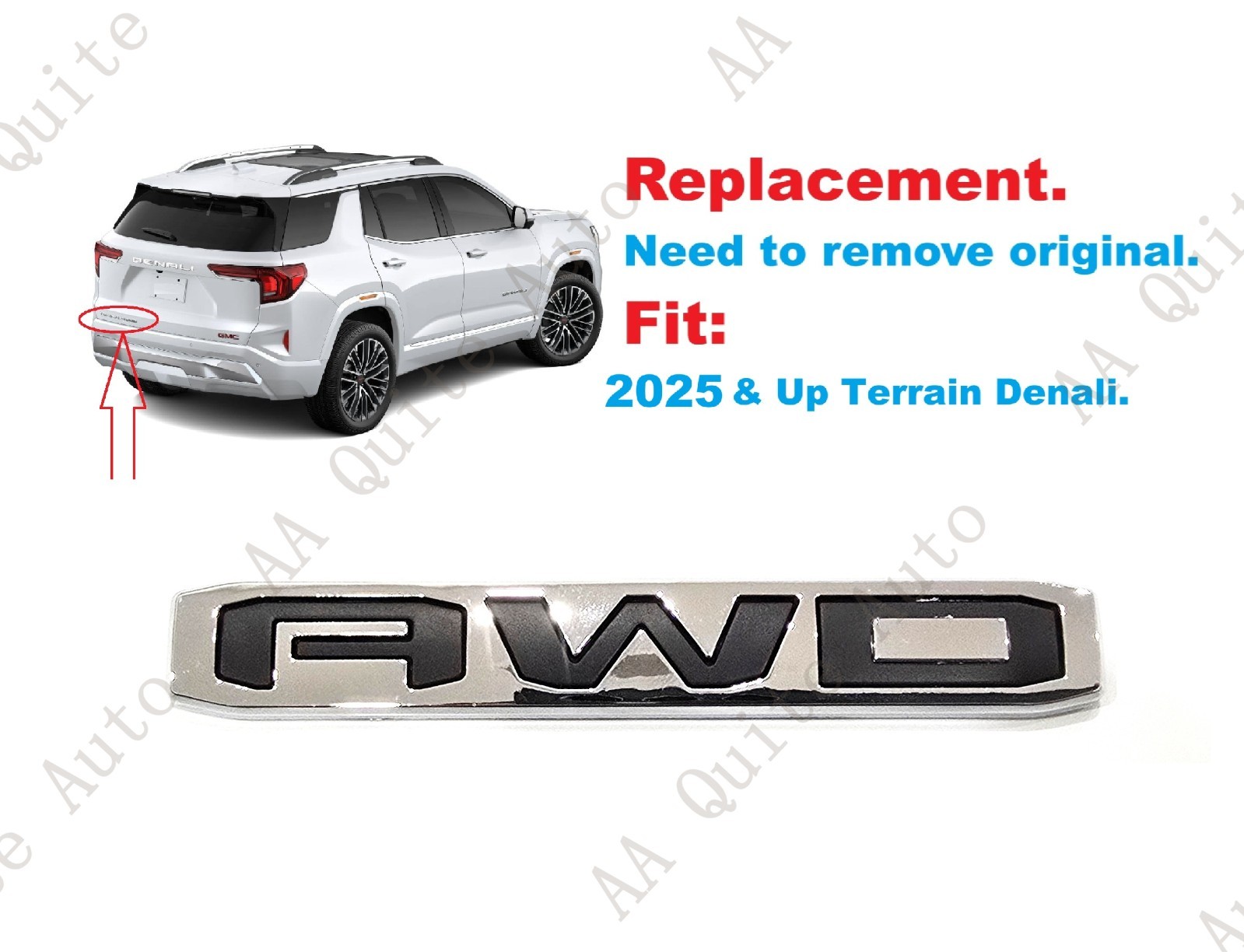 Replacement 1PC Chrome Rear Tailgate AWD Letter Emblem 2025+ Terrain