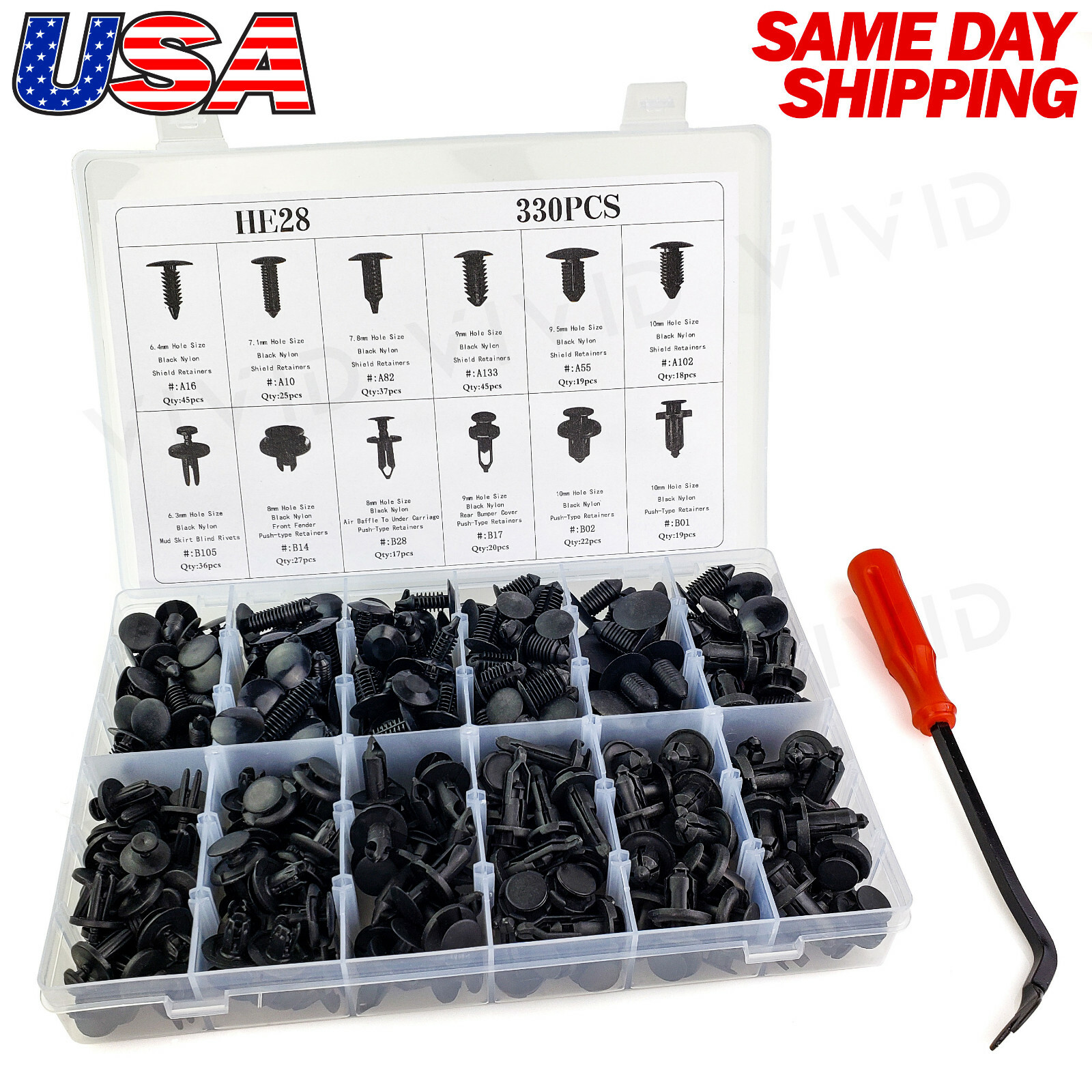330pc Plastic Rivets Fastener Fender Bumper Push Clips with Tool for Ford Trucks