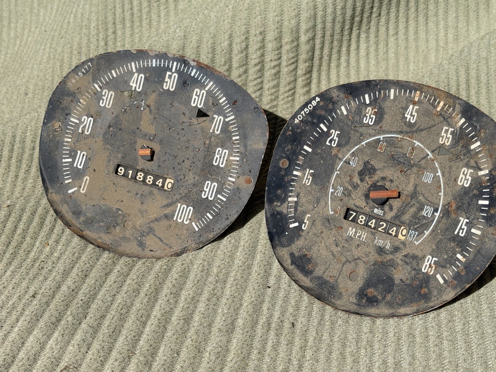 Pair Of Vintage Automotive Speedometer and Odometer Gauge Assembly