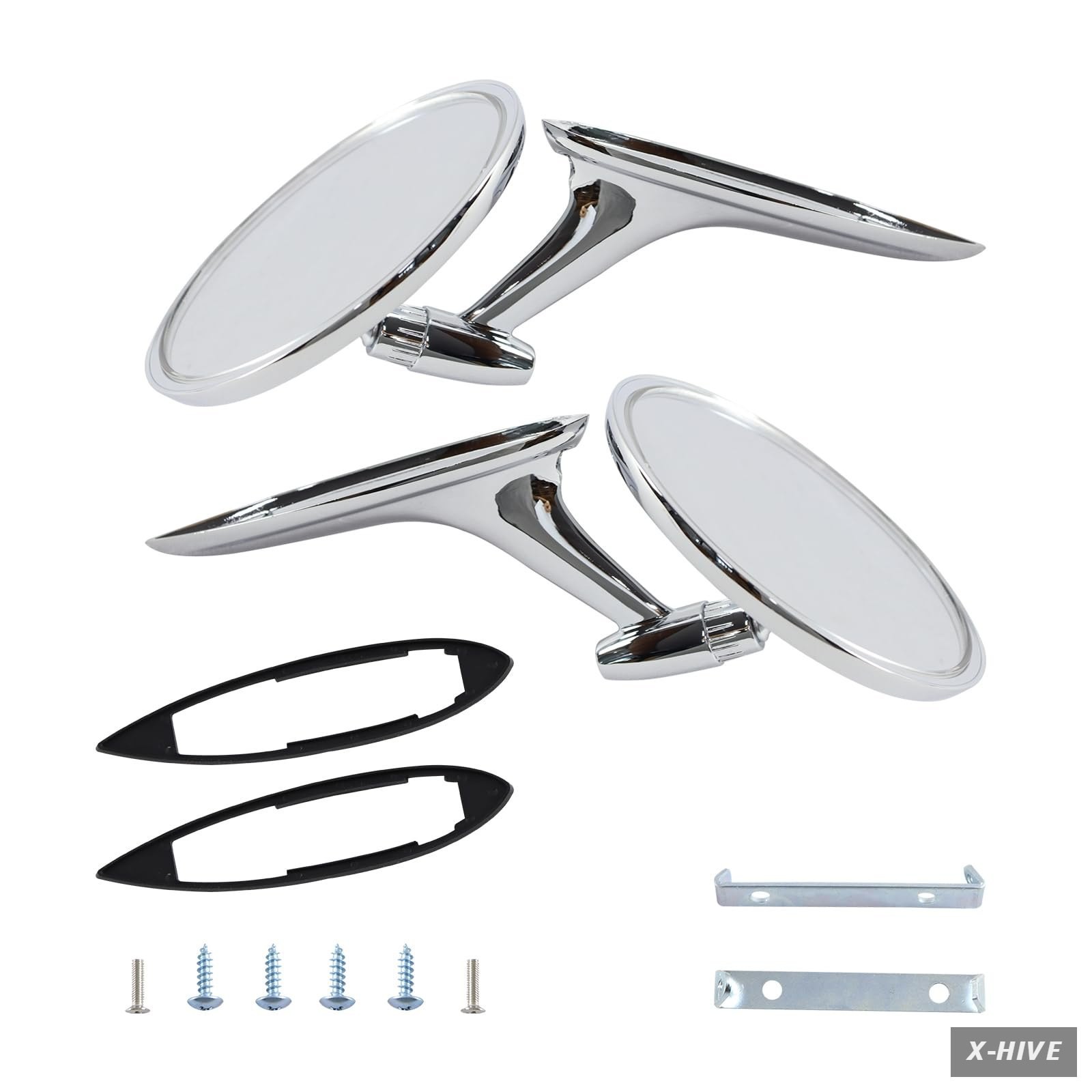 Round Bowtie Rearview Mirrors - Ribbed Base for 1963-1965 Classic Cars