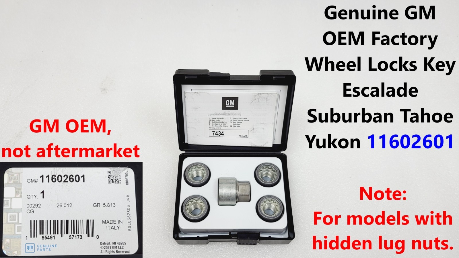 11602601 Genuine GM OEM Factory Wheel Locks Key Escalade Suburban Tahoe Yukon
