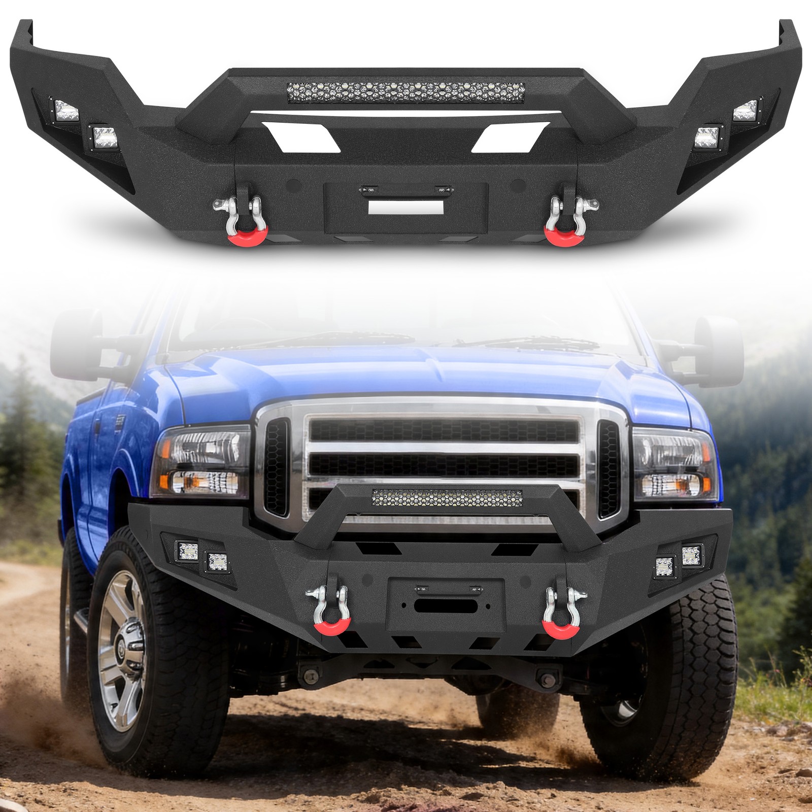 Steel Front Bumper For 2005-2007 Ford F-250 F-350 F-450 W/Winch Plate LED Lights