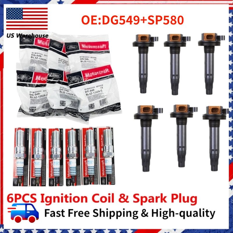 OEM 6PCS DG549 Ignition Coil SP580 Spark Plug For Motorcraft Ford F150 3.5L