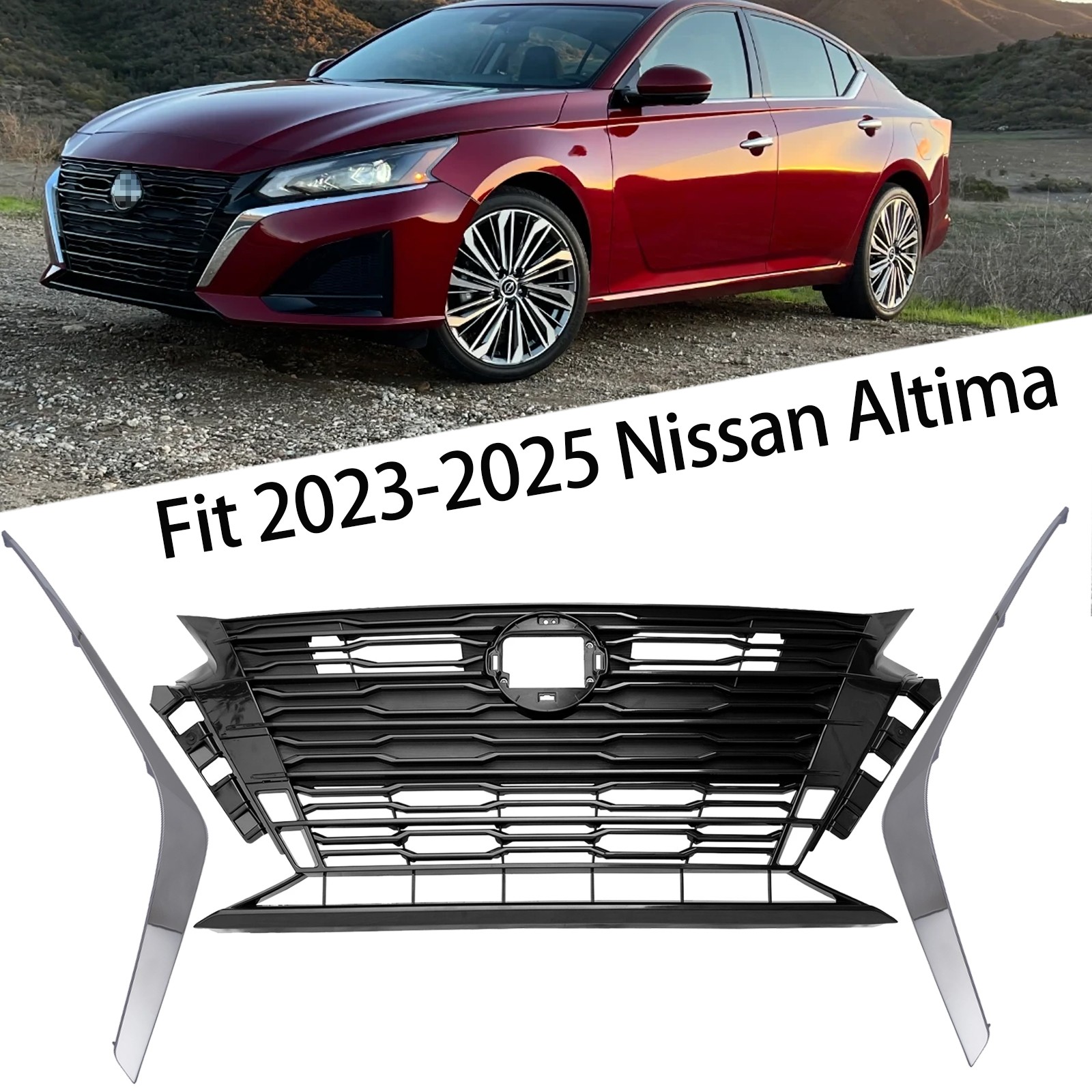 Fit 2023-2025 Nissan Altima SV Front Bumper Upper Grille & Grille Chrome Molding Fit 2023-2025 Nissan Altima SV Front Bumper Upper Grille & Grille Chrome Molding