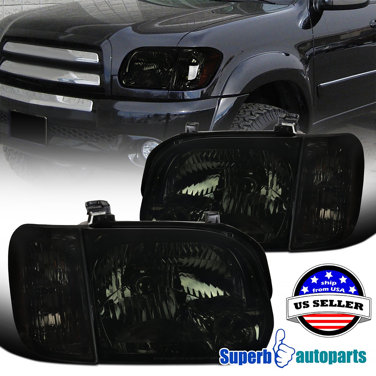 Fits 2005-2006 Toyota Tundra Headlight Corner Smoke 05-07 Sequoia SR5 Head Lamp Fits 2005-2006 Toyota Tundra Headlight Corner Smoke 05-07 Sequoia SR5 Head Lamp