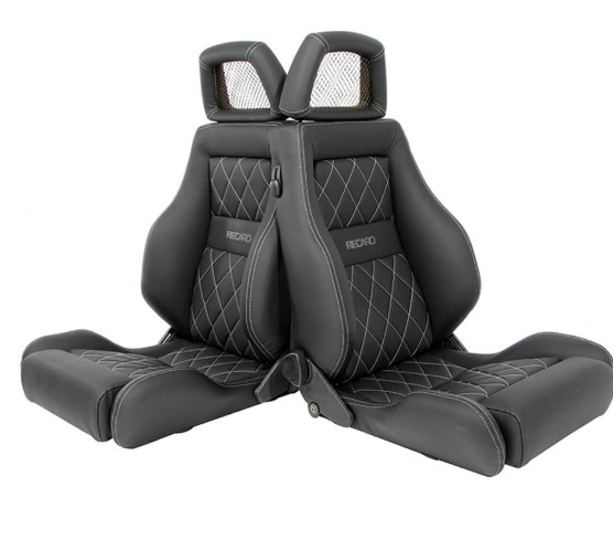 PAIR OF Used AUTHENTIC RECARO LX BLACK Leather Net Headrest Knee bolster seats