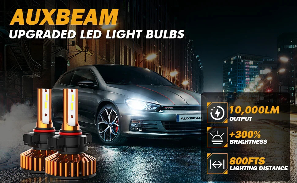 AUXBEAM F2 9007, HB5, 6500K Cool White, 52W Foglight Bulbs 10K Lumens