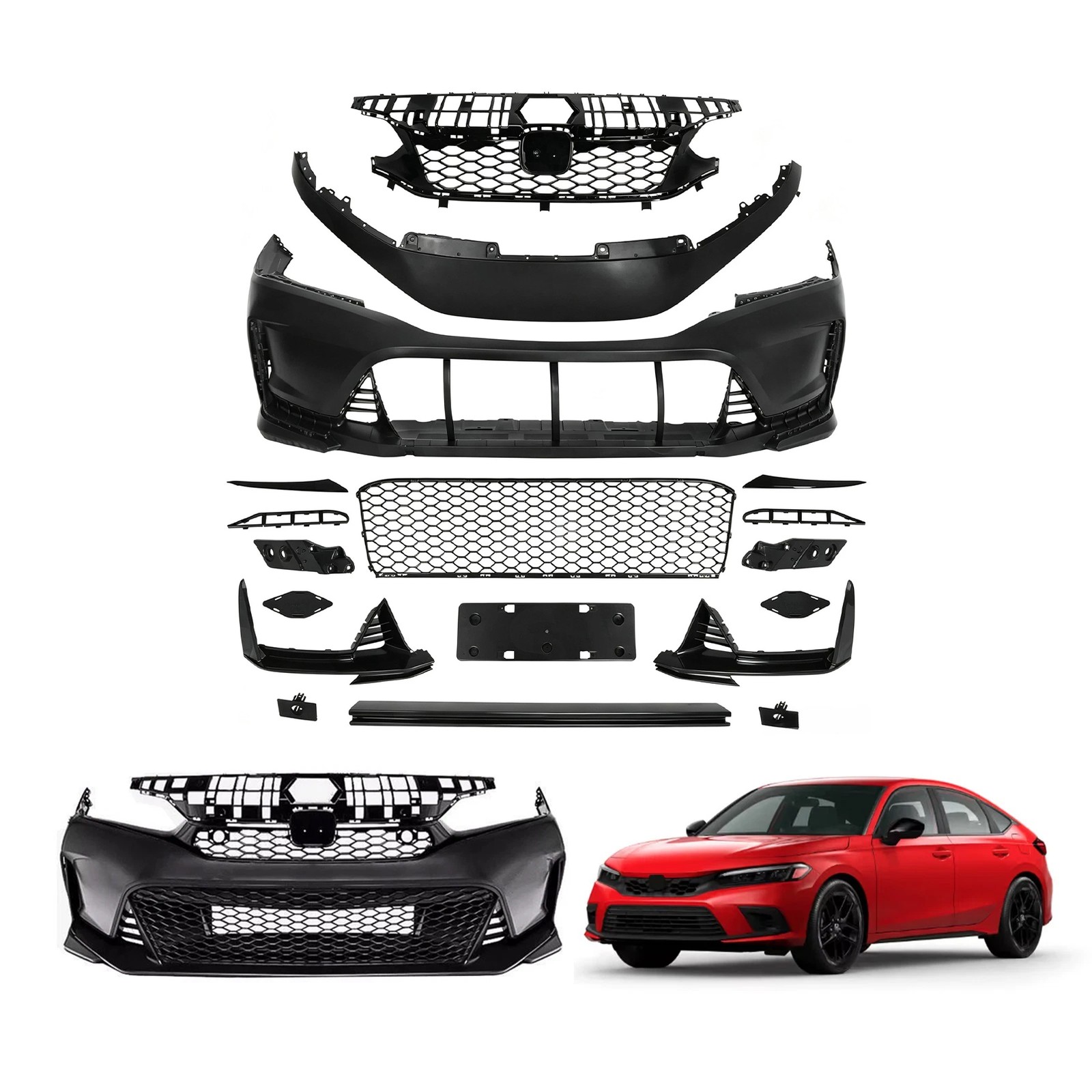 For 2022 2023 2024+ Honda Civic Sedan Complete Front Bumper Cover Type R Style