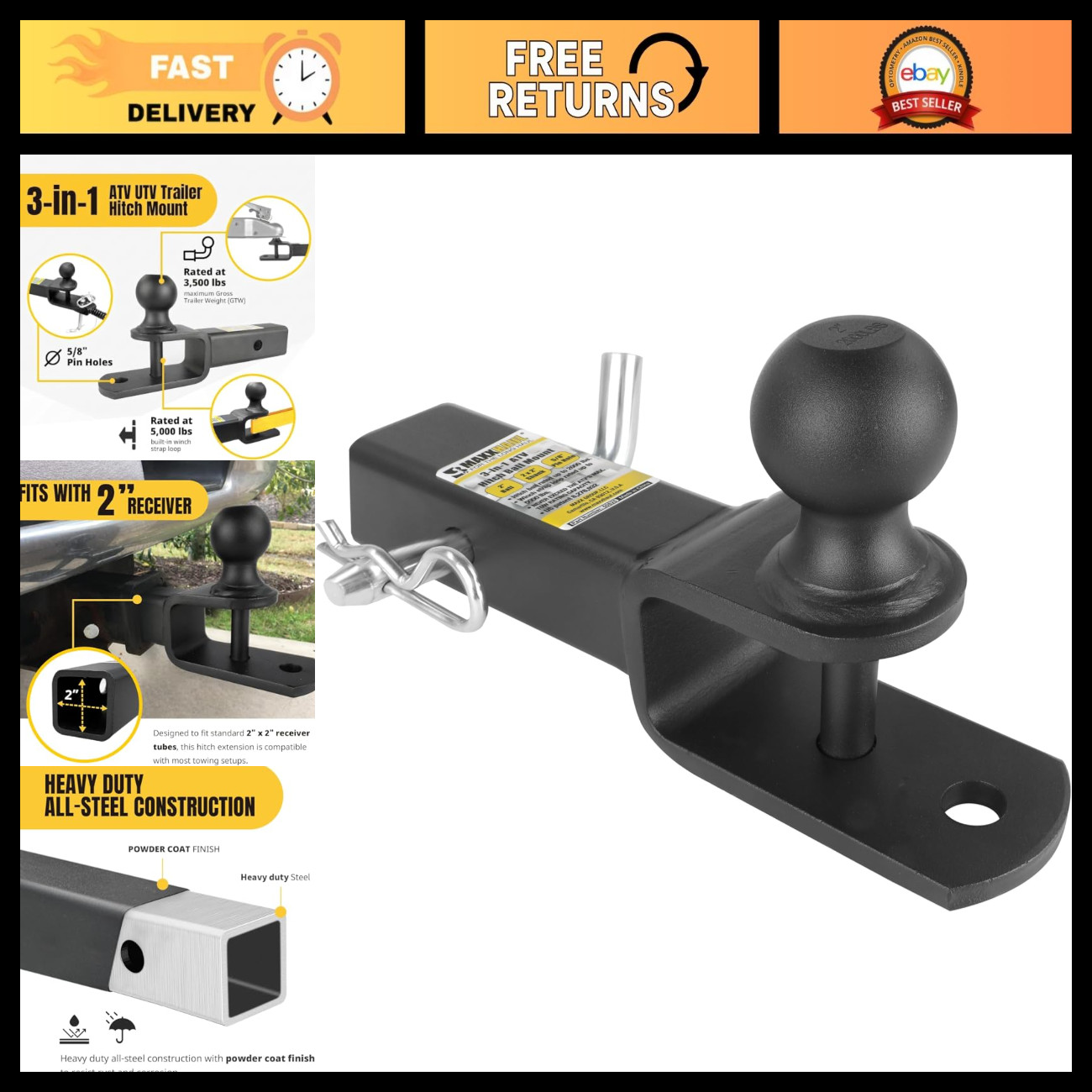 3-in-1 ATV UTV Trailer Hitch Mount 2\
