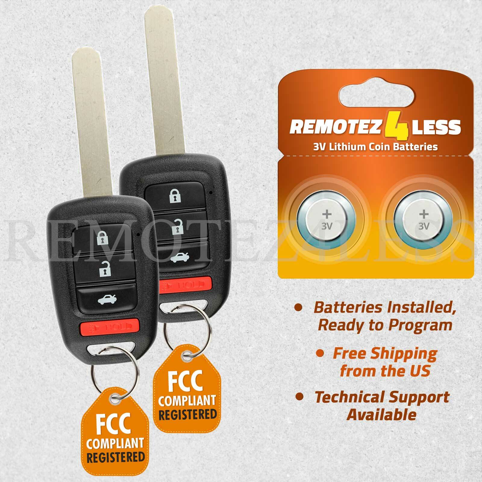 2 For 2013 2014 2015 2016 2017 Honda Accord Remote Car Keyless Entry Key Fob