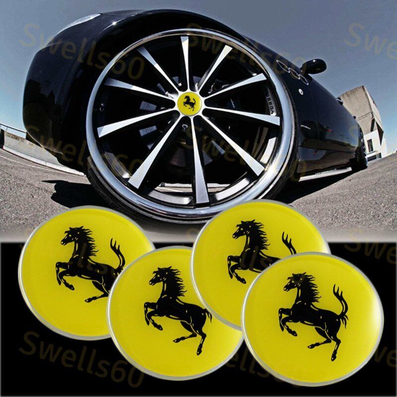 NEW 4X Fit Ferrari WHEEL CAPs Alloy Racing EMBLEM Badges Stickers 65mm NEW 3D