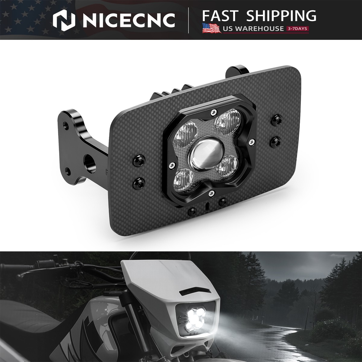 NICECNC ECE R10 LED Headlight Lamp for Suzuki DR650SE 01-19 IP67 3600 lumens
