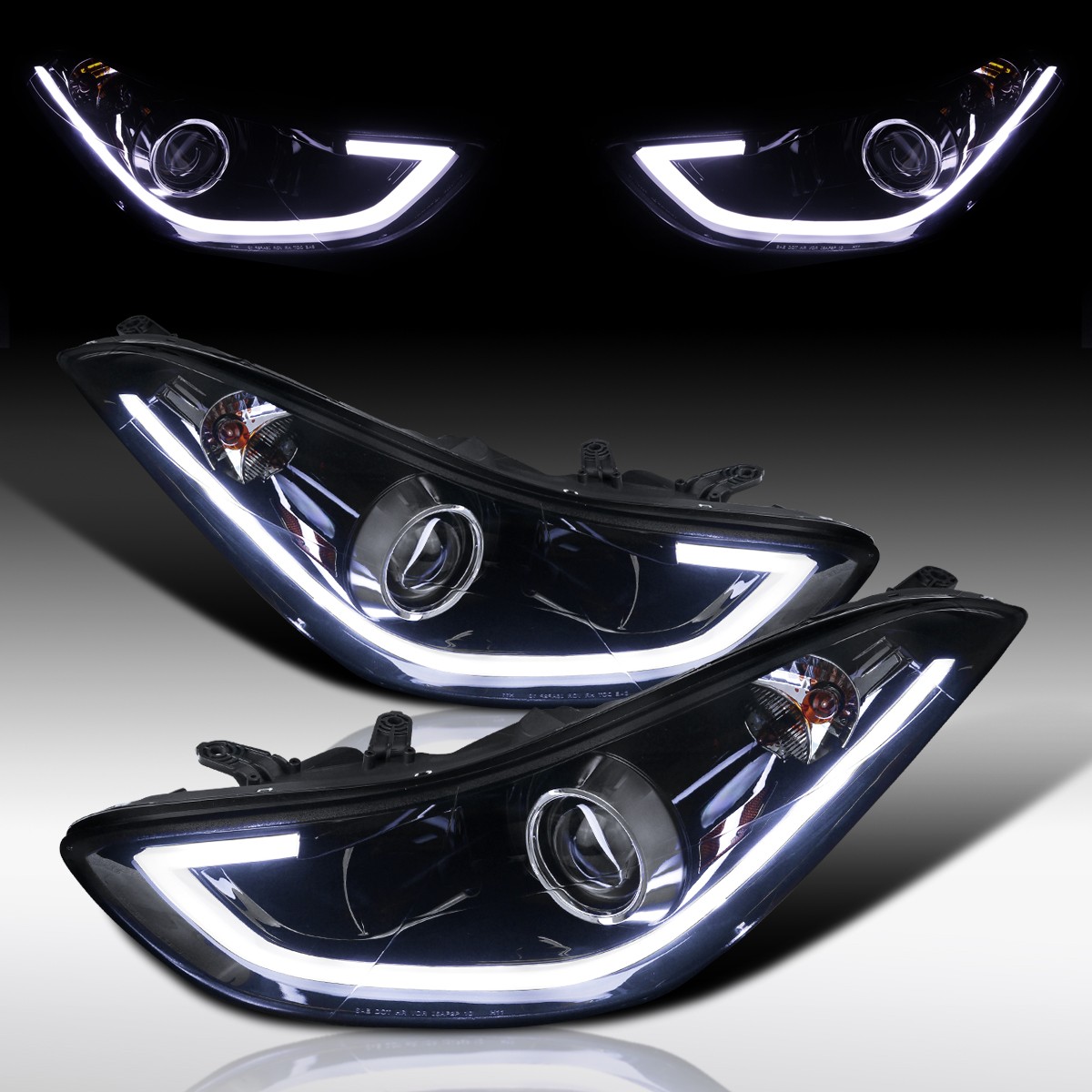 Fit 2011-2013 Hyundai Elantra Sedan Smoke LED Tube Projector Headlights Lamps Fit 2011-2013 Hyundai Elantra Sedan Smoke LED Tube Projector Headlights Lamps
